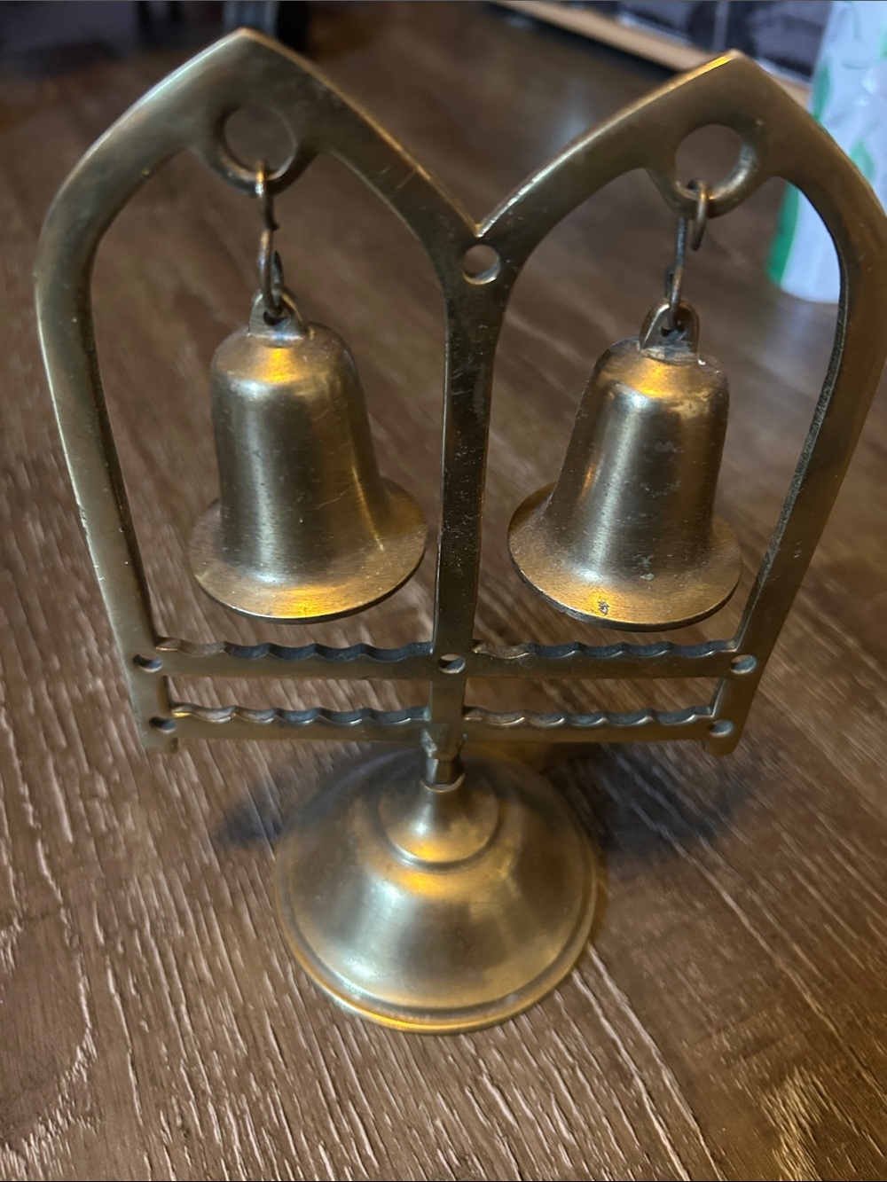 Vintage Brass Double Bell Table Accent - Gold Finish